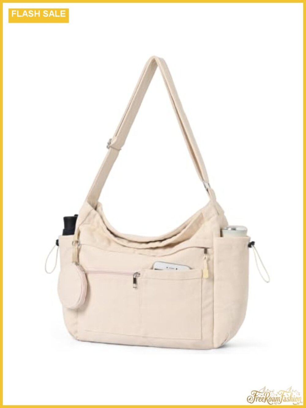 Canvas Hobo Crossbody Tote Bag Set Detachable Coin Pouch Adjustable Strap